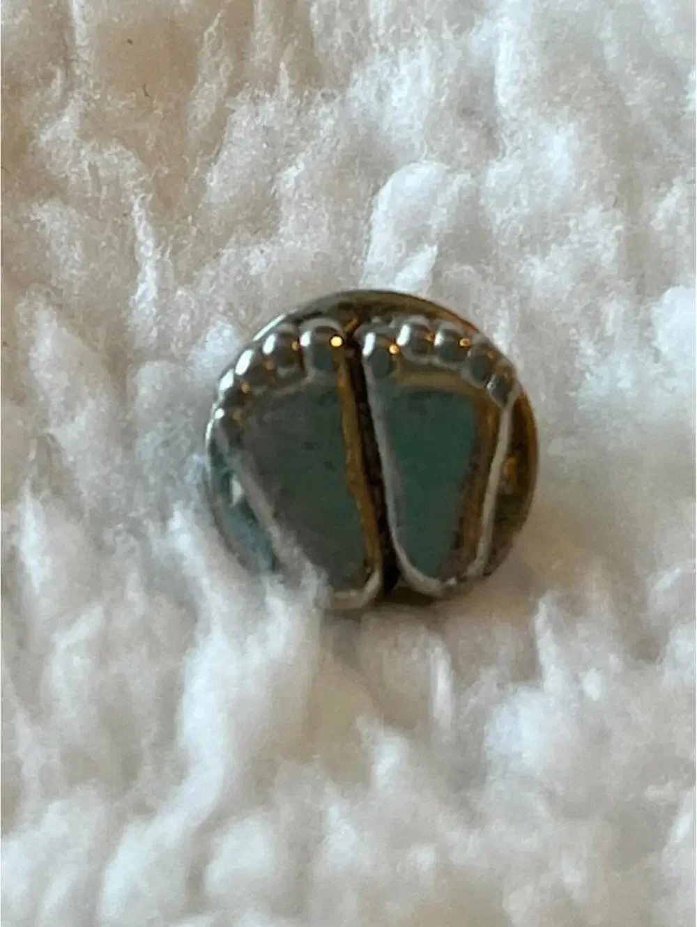 Vintage Silver Tone Baby Feet Charm or Button